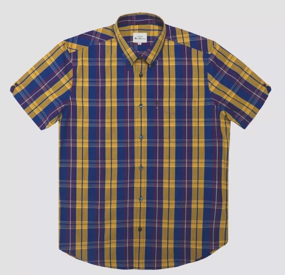 Ben Sherman Men’s Plaid Short Sleeve Shirt Size M Organic Cotton NWT